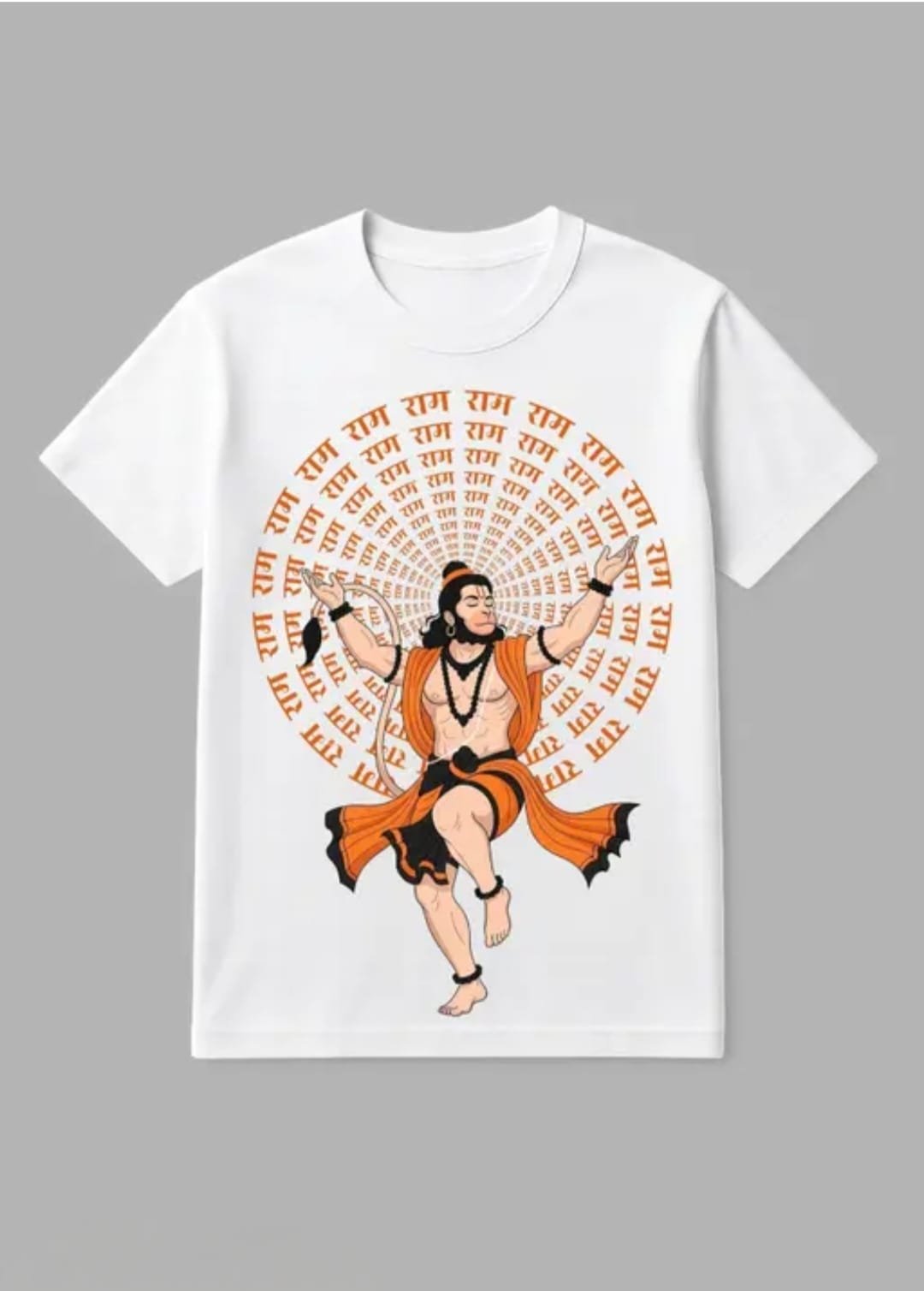 Kids White POLYSTER T-Shirt with Bal Hanuman Meditation & Shri Ram Print