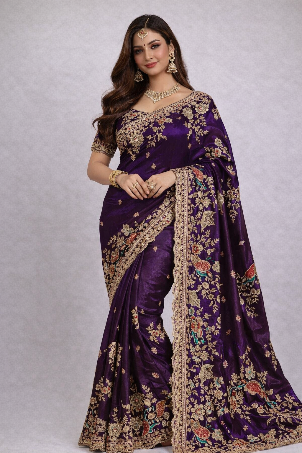 Zari and Cotton Thread Work C-Pallu Saree with Peacock Design and Blouse in Latest Trending Fabric