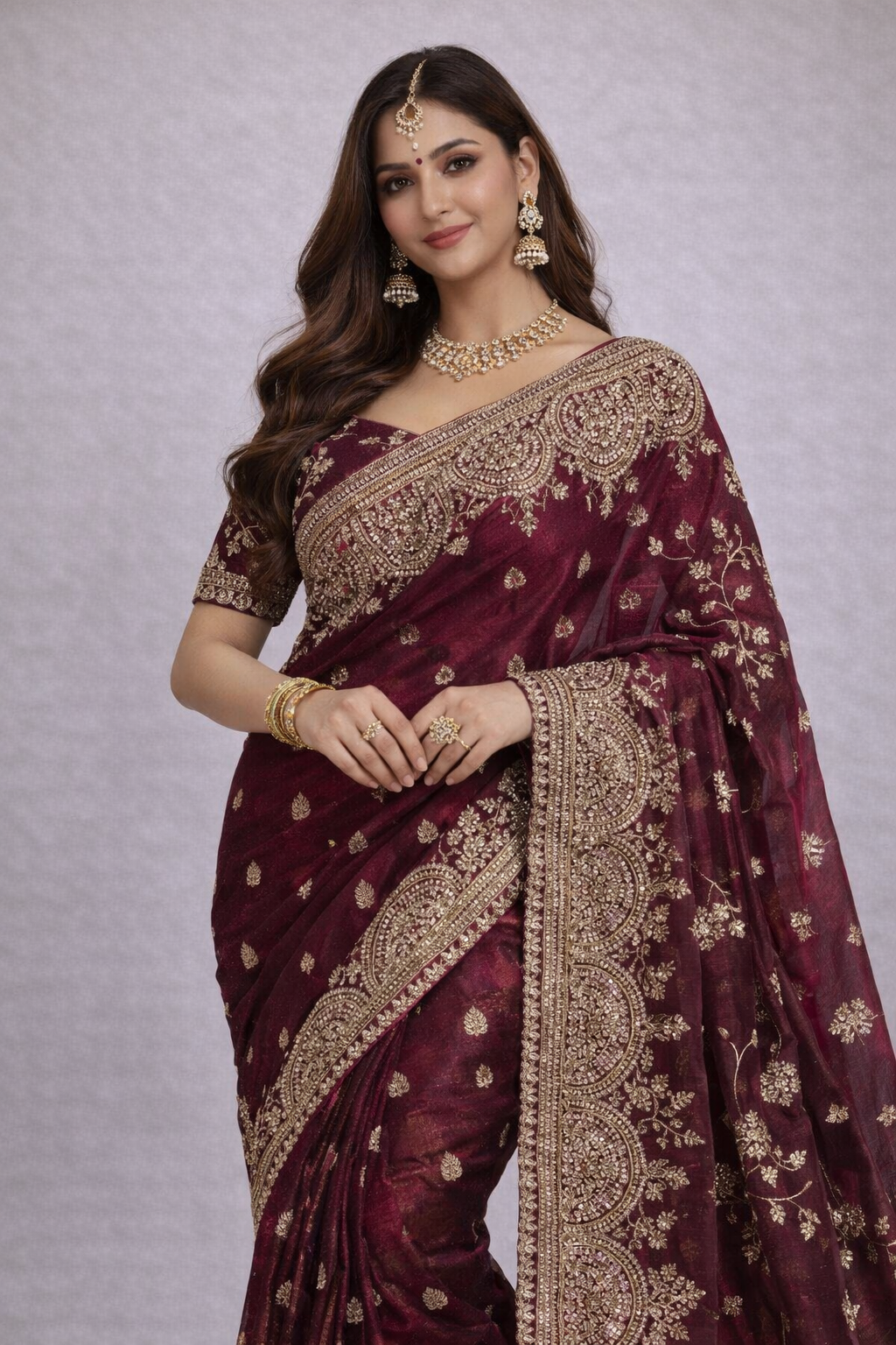 Sitara Wine Luxury Saree with Unstiched Blouse